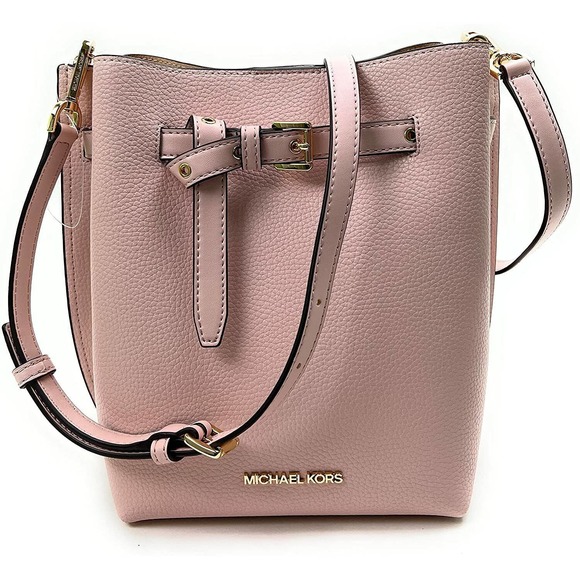 Michael Kors EMILIA Small Drawstring Bucket Messenger Bag Powder Blush $348 Nwt - Picture 1 of 6